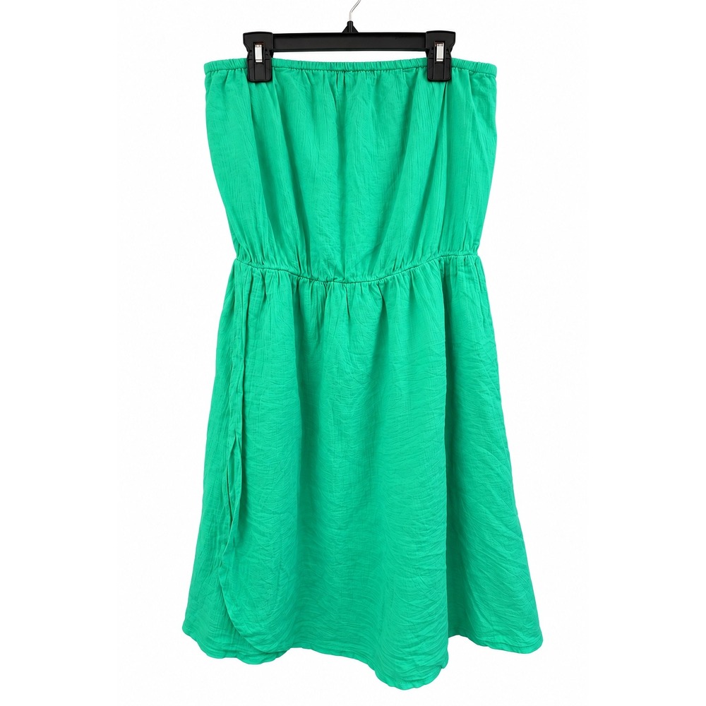 Gap Womens Green Strapless Crinkle Gauze Mini Dress Elastic Waist Size L